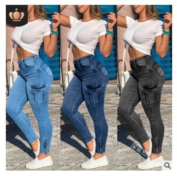 Patchwork Wide Leg Mom Jeans Vintage Mopping Pants Casual Streetwear Boyfriend Denim Jeans Big Pocket Cargo Pants