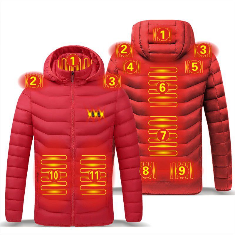 Men Winter Warm USB Heating Jackets Smart Thermostat Pure Color Hooded Heated Clothing Waterproof Warm Jackets