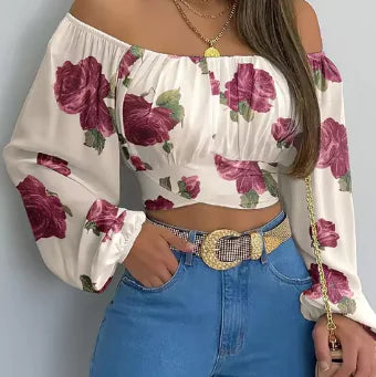 Women's Off Shoulder Blouses w/ printed assortment