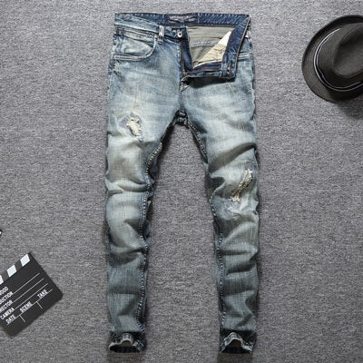Balplein Brand Classical Italian Designer Men Jeans High Quality Slim Fit Cotton Ripped Jeans Homme Plus Size 29-38.