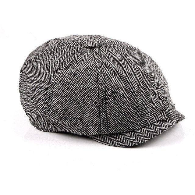 Newsboy Cap Beret Hat Men Women Hat Tweed Gatsby Octagonal Black White Herringbone Vintage Ivy Hats