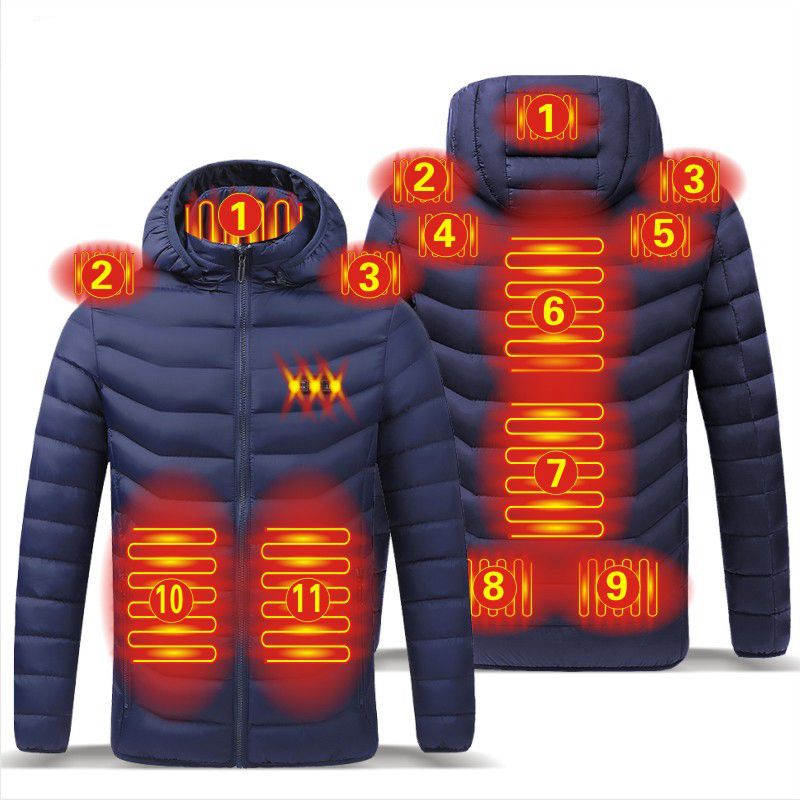 Men Winter Warm USB Heating Jackets Smart Thermostat Pure Color Hooded Heated Clothing Waterproof Warm Jackets