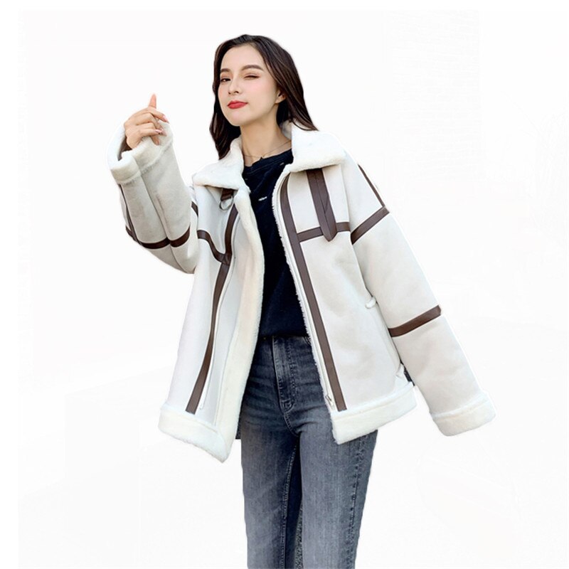 Fashion Deerskin Plush Cashmere Coat Women Clothing Autumn Winter Short Jackets Korean Lamb Hair Wool Coats Girls Tops