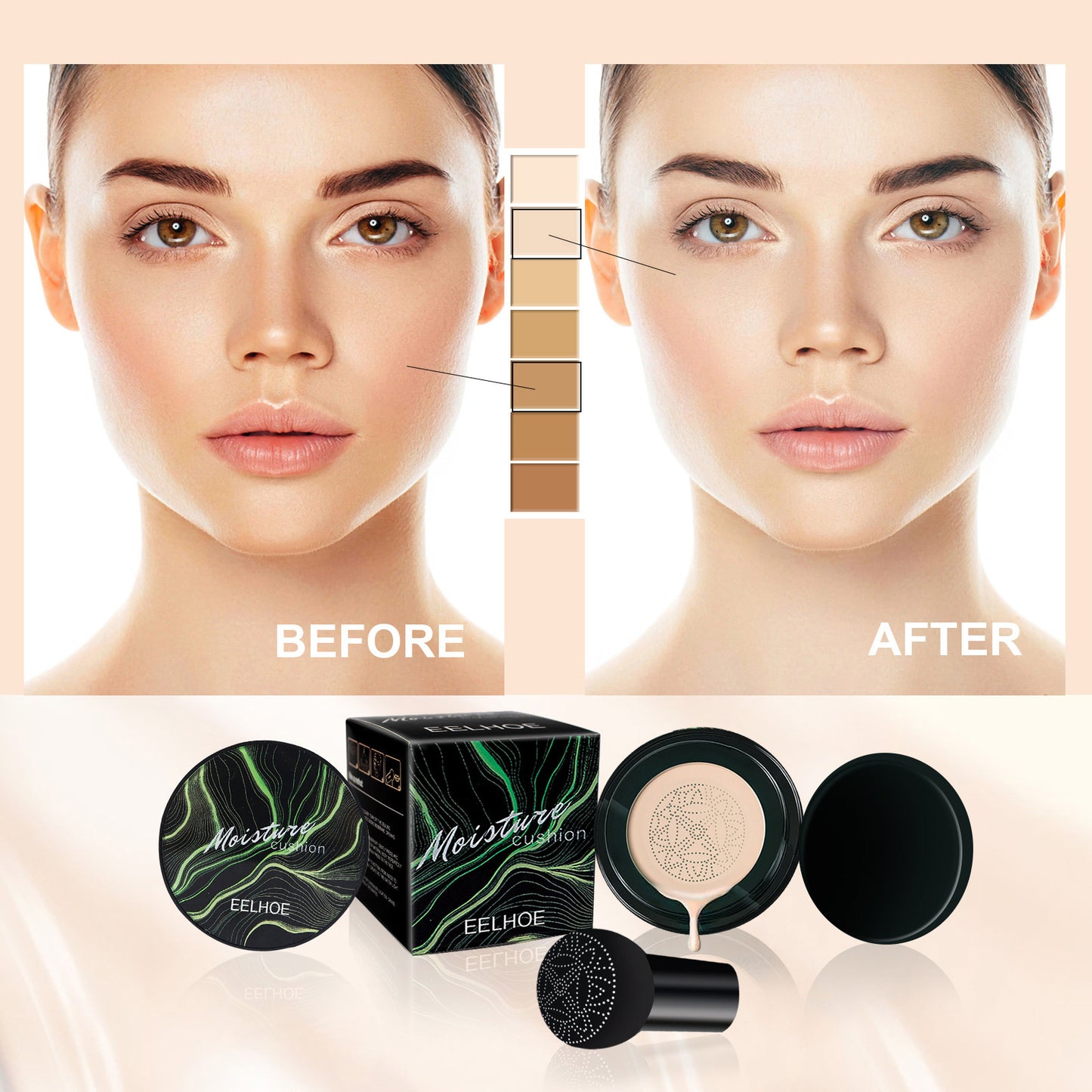 EELHOE Moisture Cushion, Hides Facial Blemishes And Brighens Natural Nude Foundation Cream