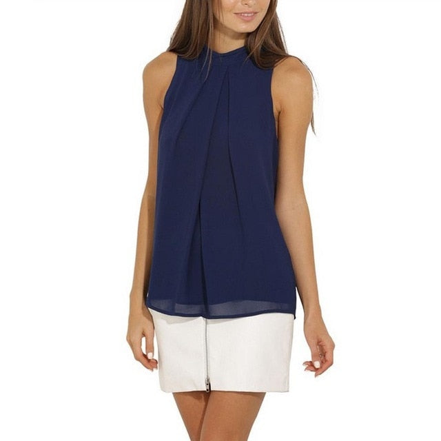 Halter Sleeveless Chiffon Blouse Shirt Womens Tops and Blouses Ladies Tops Blusas Mujer Blusa Feminina Plus Size Women Shirts