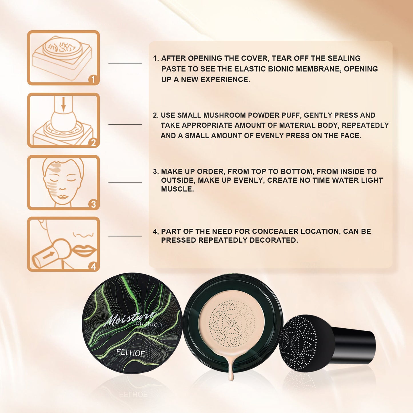 EELHOE Moisture Cushion, Hides Facial Blemishes And Brighens Natural Nude Foundation Cream