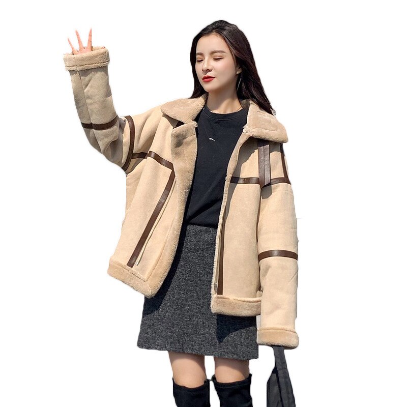 Fashion Deerskin Plush Cashmere Coat Women Clothing Autumn Winter Short Jackets Korean Lamb Hair Wool Coats Girls Tops