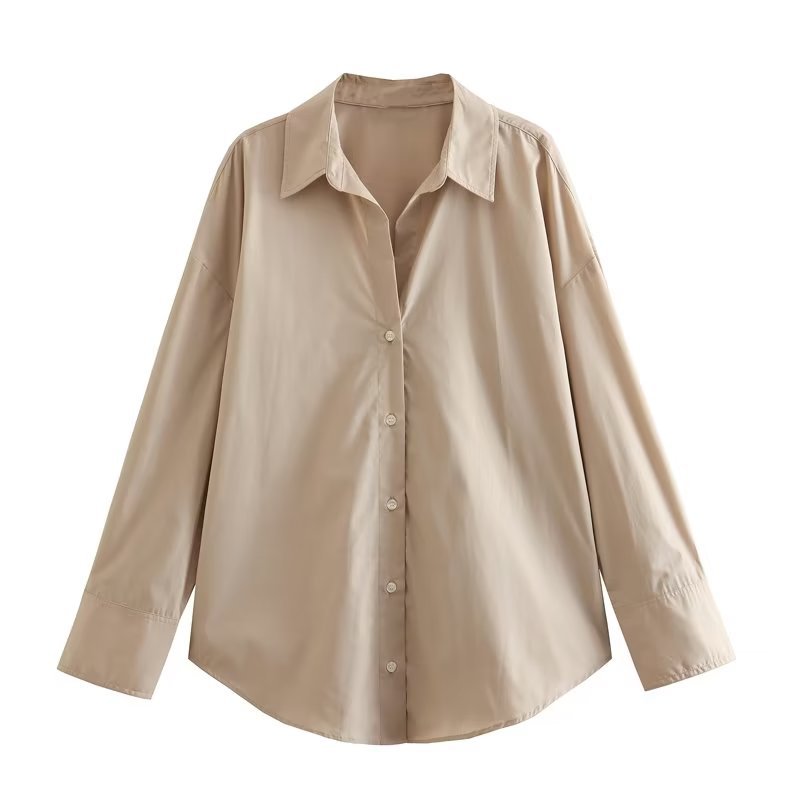 Women's long sleeved loose multi-color poplin shirt
