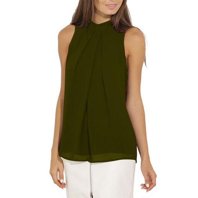 Halter Sleeveless Chiffon Blouse Shirt Womens Tops and Blouses Ladies Tops Blusas Mujer Blusa Feminina Plus Size Women Shirts
