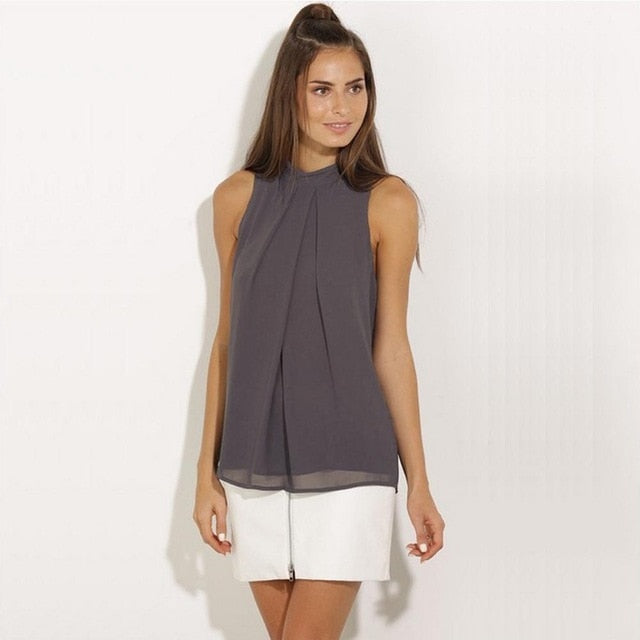 Halter Sleeveless Chiffon Blouse Shirt Womens Tops and Blouses Ladies Tops Blusas Mujer Blusa Feminina Plus Size Women Shirts