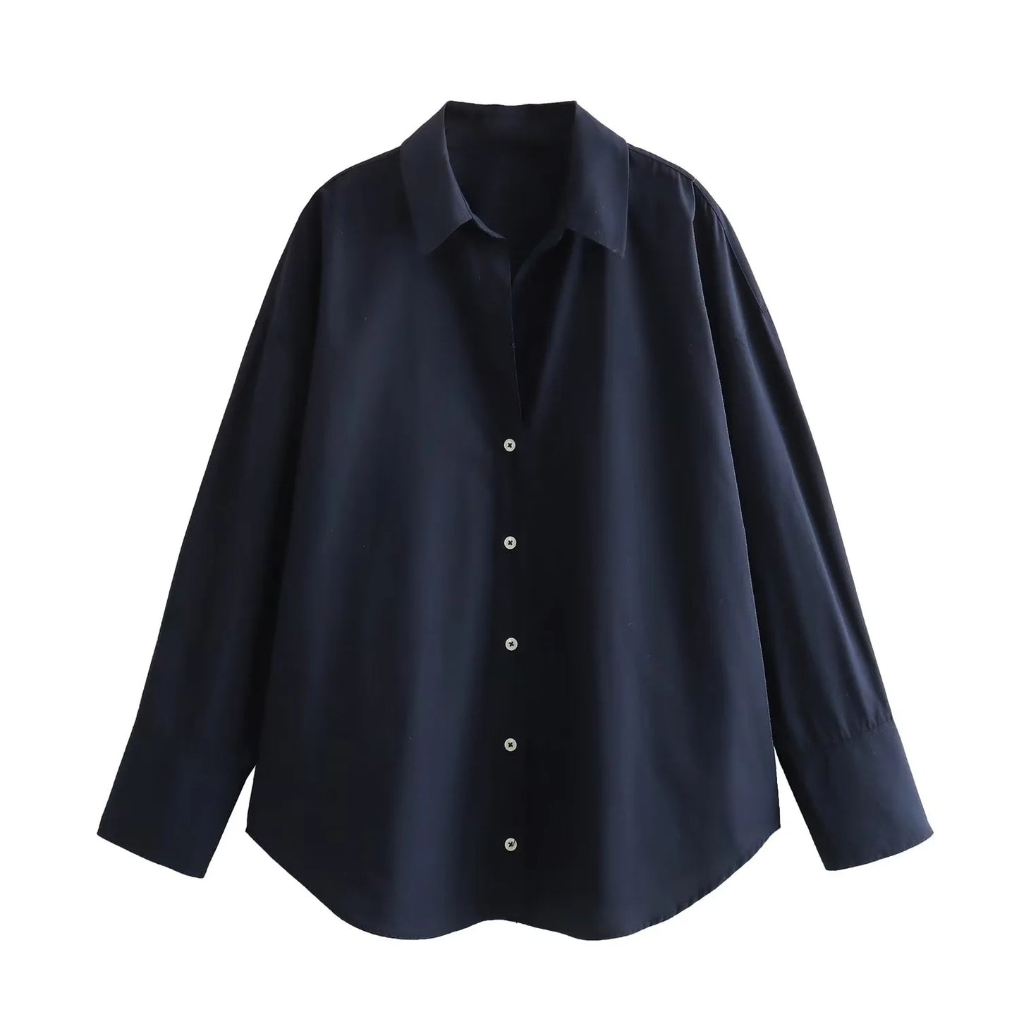 Women's long sleeved loose multi-color poplin shirt