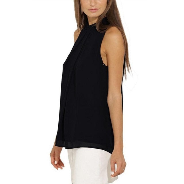 Halter Sleeveless Chiffon Blouse Shirt Womens Tops and Blouses Ladies Tops Blusas Mujer Blusa Feminina Plus Size Women Shirts