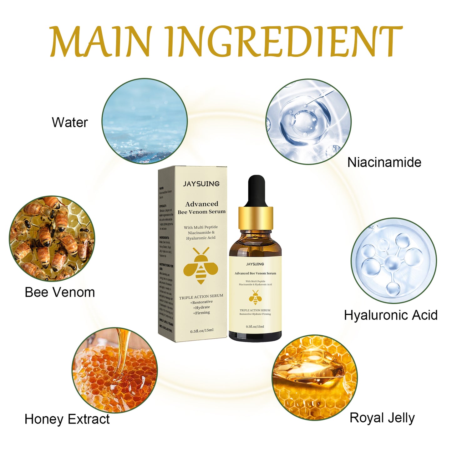 Jaysuing Bee Venom Essence, Reduces Lines Repair Dull Moisturizing Firming Skin Essence