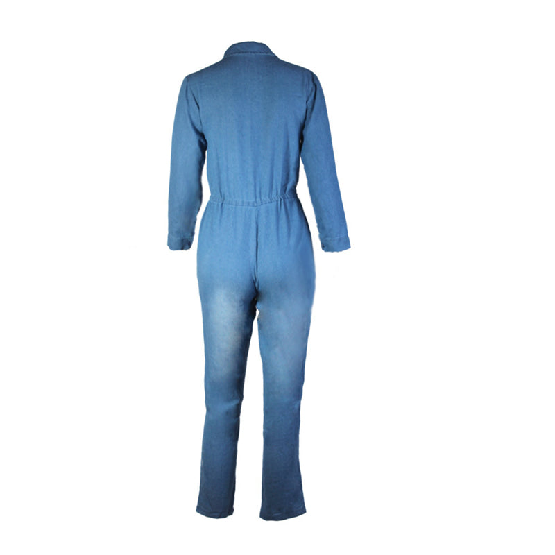 Vintage Jean Jumpsuit by Adogirl, Turn Down Collar. Long Sleeve, Denim, Bodysuits