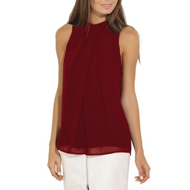 Halter Sleeveless Chiffon Blouse Shirt Womens Tops and Blouses Ladies Tops Blusas Mujer Blusa Feminina Plus Size Women Shirts