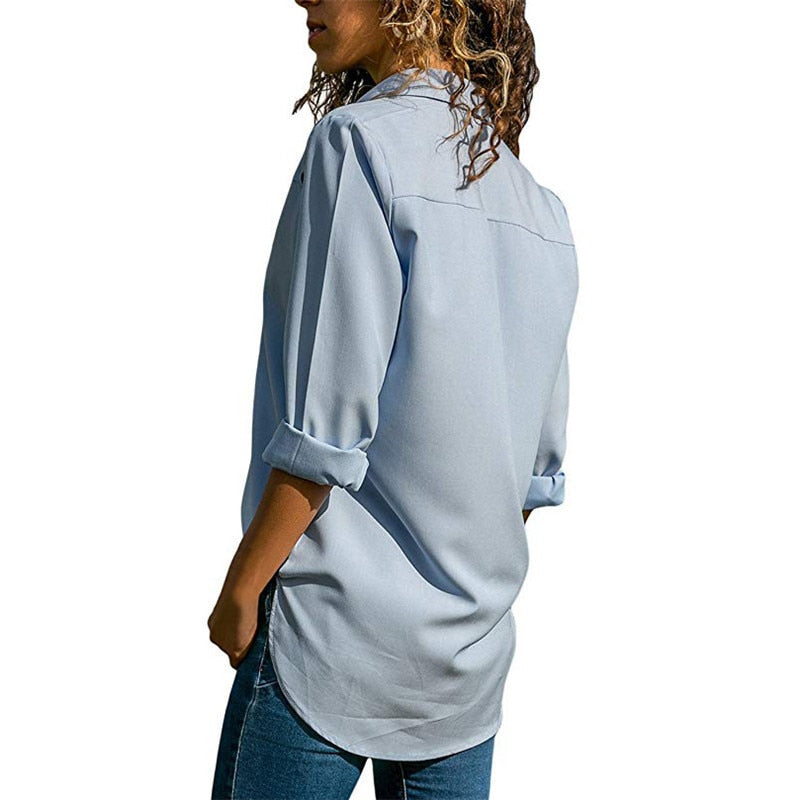 Women Tops Blouses Autumn Elegant Long Sleeve Blouse Shirt Turn Down Collar Chiffon Blouse Office Shirts Blusas Camisa