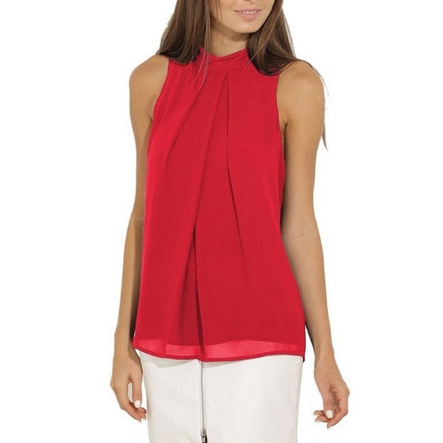 Halter Sleeveless Chiffon Blouse Shirt Womens Tops and Blouses Ladies Tops Blusas Mujer Blusa Feminina Plus Size Women Shirts