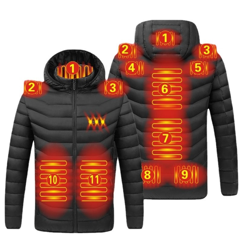 Men Winter Warm USB Heating Jackets Smart Thermostat Pure Color Hooded Heated Clothing Waterproof Warm Jackets