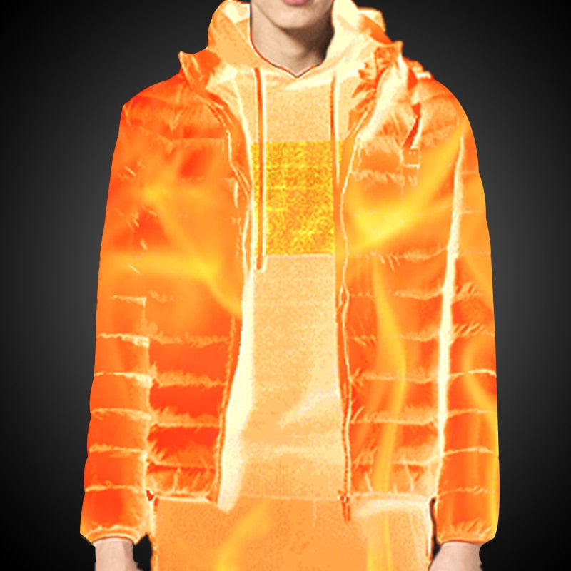 Men Winter Warm USB Heating Jackets Smart Thermostat Pure Color Hooded Heated Clothing Waterproof Warm Jackets