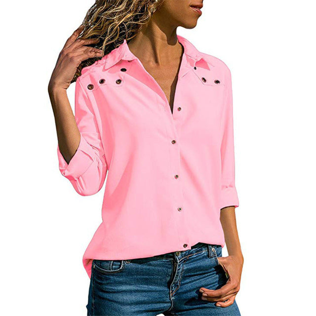 Women Tops Blouses Autumn Elegant Long Sleeve Blouse Shirt Turn Down Collar Chiffon Blouse Office Shirts Blusas Camisa