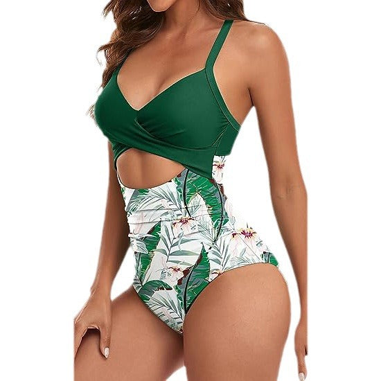 European and American one-piece hard pack swimsuit with hollowed out solid color swimsuit, women's high waisted tight fitting swimsuit