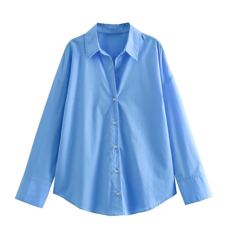 Women's long sleeved loose multi-color poplin shirt