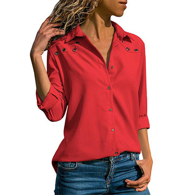 Women Tops Blouses Autumn Elegant Long Sleeve Blouse Shirt Turn Down Collar Chiffon Blouse Office Shirts Blusas Camisa