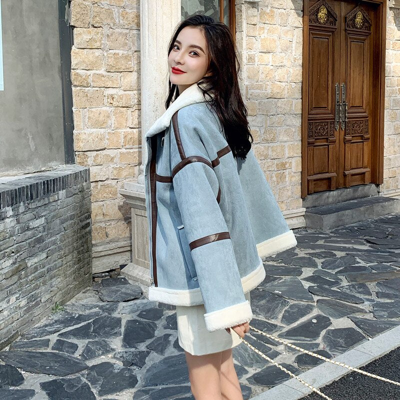 Fashion Deerskin Plush Cashmere Coat Women Clothing Autumn Winter Short Jackets Korean Lamb Hair Wool Coats Girls Tops