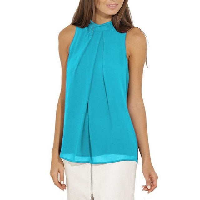 Halter Sleeveless Chiffon Blouse Shirt Womens Tops and Blouses Ladies Tops Blusas Mujer Blusa Feminina Plus Size Women Shirts