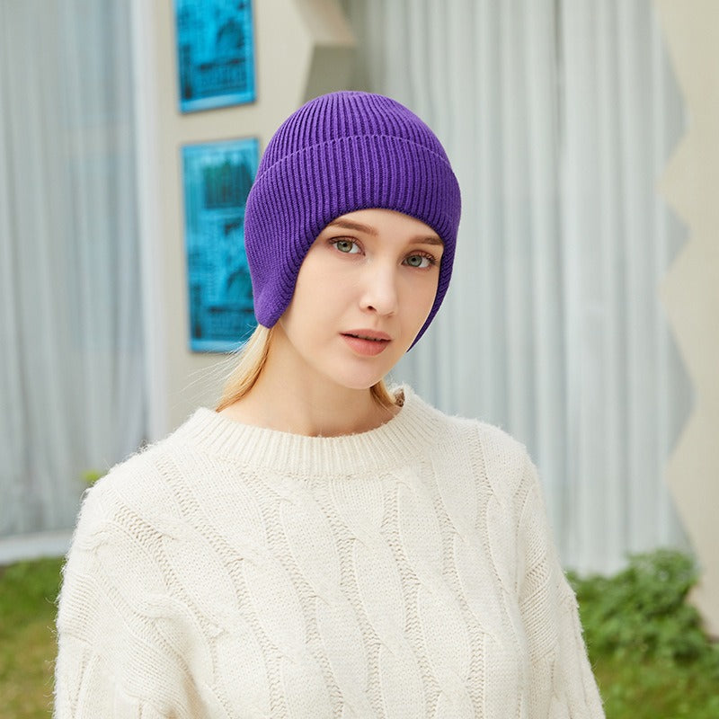 Knitted Hats In Autumn And Winter Men's And Women's Solid Color Warm Earmuffs Outdoor Cycling Wool Hats Ski Pullover Cold Hats