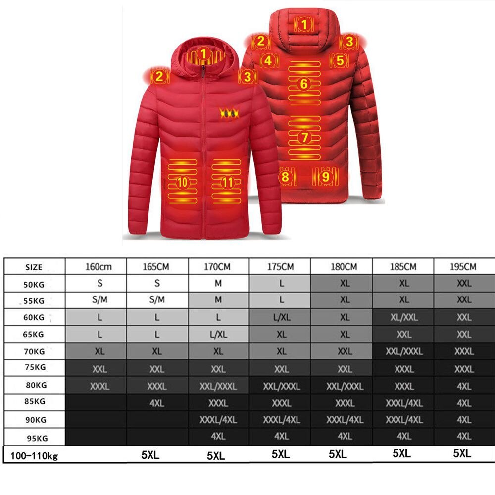 Men Winter Warm USB Heating Jackets Smart Thermostat Pure Color Hooded Heated Clothing Waterproof Warm Jackets