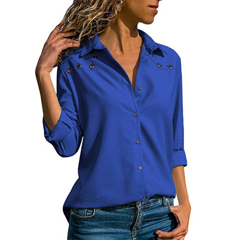 Women Tops Blouses Autumn Elegant Long Sleeve Blouse Shirt Turn Down Collar Chiffon Blouse Office Shirts Blusas Camisa