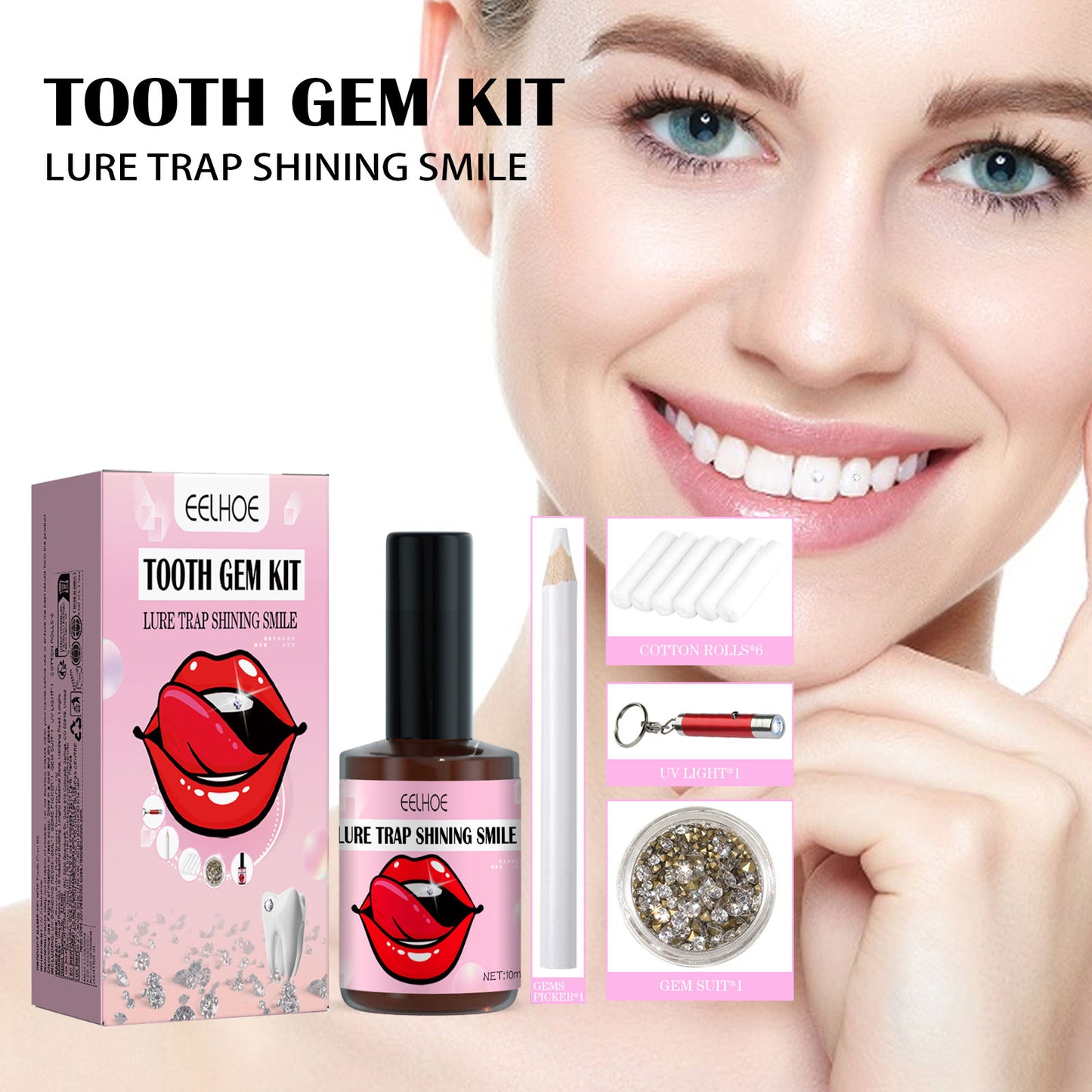 EELHOE Teeth Gem Set, White Teeth Easy To Remove And Install Beautiful And Solid Gem Set