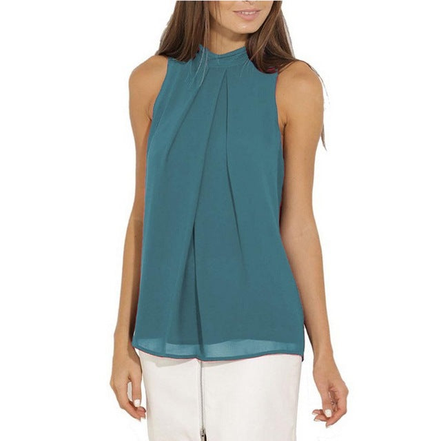 Halter Sleeveless Chiffon Blouse Shirt Womens Tops and Blouses Ladies Tops Blusas Mujer Blusa Feminina Plus Size Women Shirts
