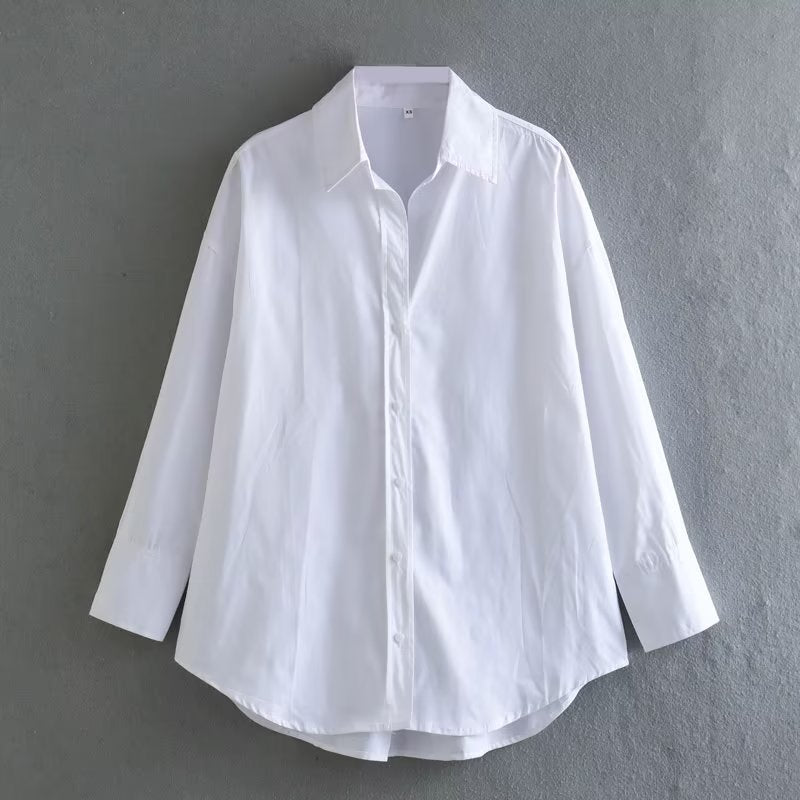 Women's long sleeved loose multi-color poplin shirt