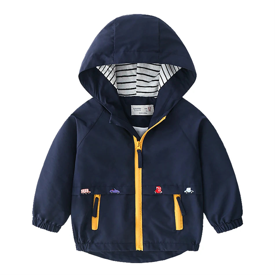 Toddler Winter Jacket With Fleece, Hood and Pocket. Zipper Front Windbreaker Style