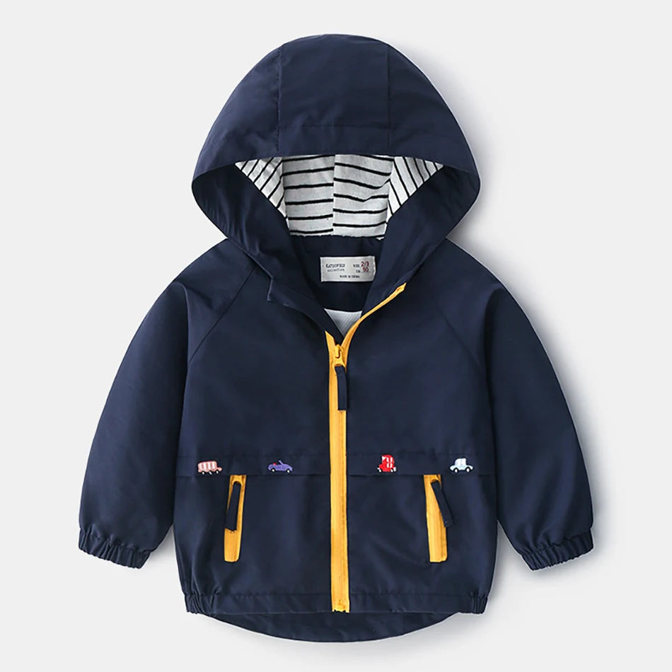 Toddler Winter Jacket With Fleece, Hood and Pocket. Zipper Front Windbreaker Style