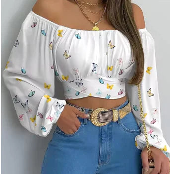 Women's Off Shoulder Blouses w/ printed assortment