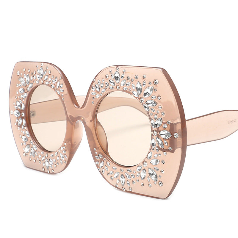 European and American Heavy Industries Diamond studded Personalized Glasses Fashion Women's Sunglasses Trendy Street Photography Same Style Large Frame Party Sunglasses