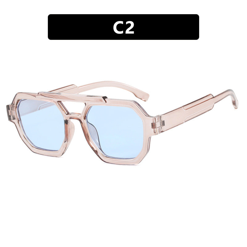 New personalized double beam polygonal sunglasses, pilot sunglasses, and trendy sunglasses