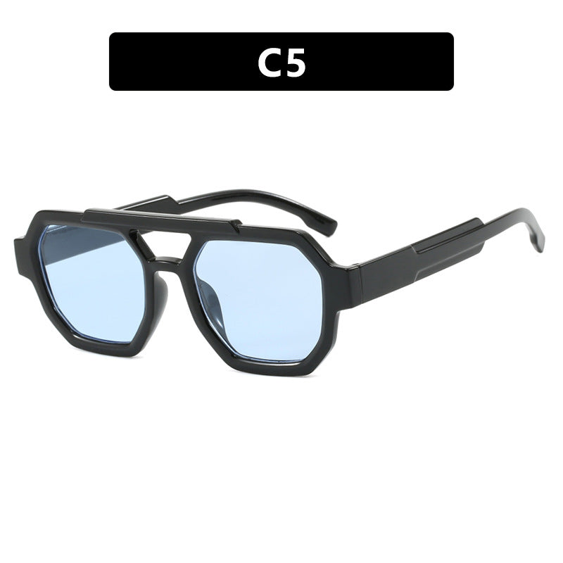 New personalized double beam polygonal sunglasses, pilot sunglasses, and trendy sunglasses
