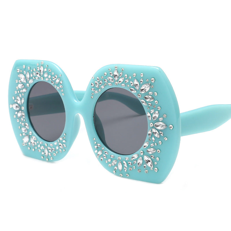 European and American Heavy Industries Diamond studded Personalized Glasses Fashion Women's Sunglasses Trendy Street Photography Same Style Large Frame Party Sunglasses