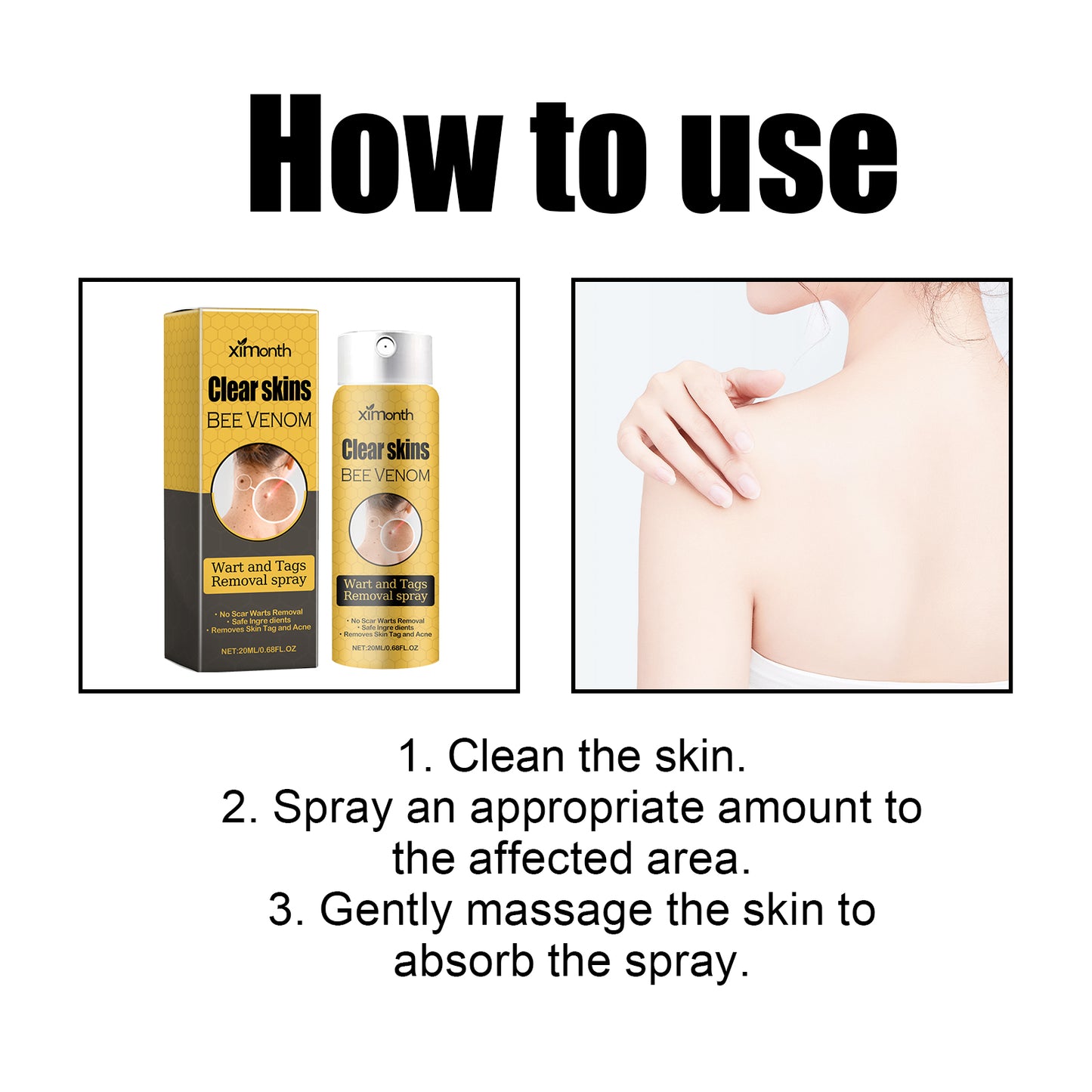 Ximonth Wart And Tags Removal Spray, Cleanse And Fade Body Moles Smooth Skin Repair Spray