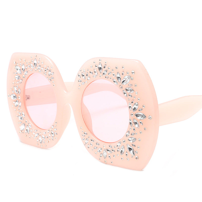 European and American Heavy Industries Diamond studded Personalized Glasses Fashion Women's Sunglasses Trendy Street Photography Same Style Large Frame Party Sunglasses