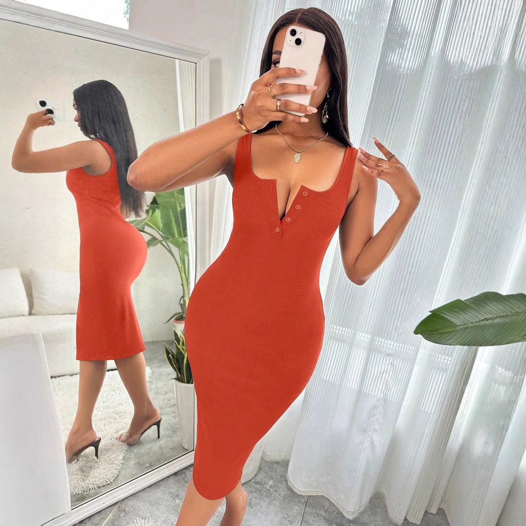Women's sexy dress with suspender hip hugging mid length skirt