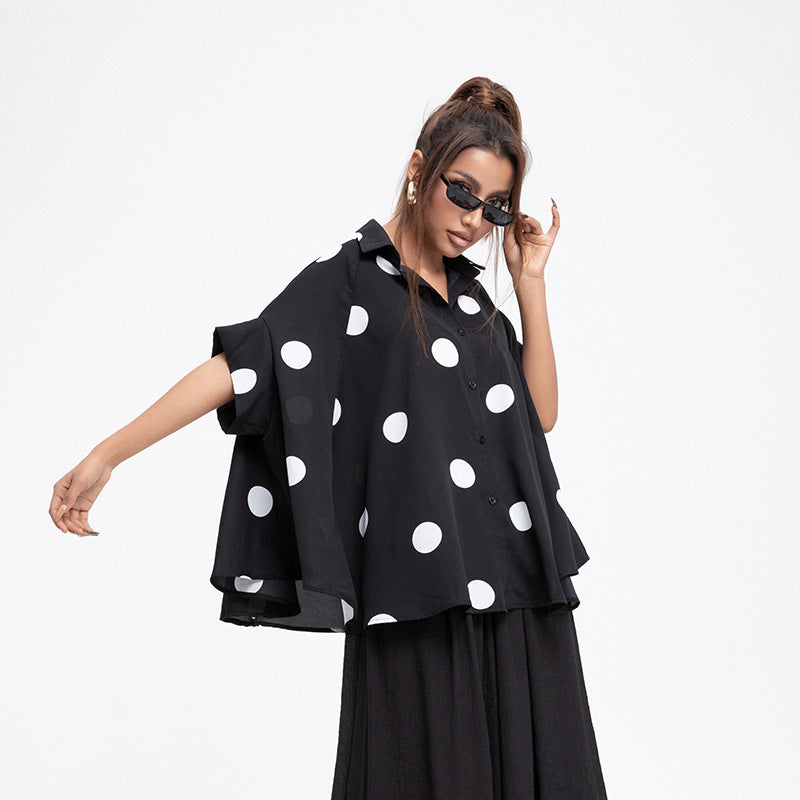 Ruffled Shirts Women's Design Sense Niche Tops Chiffon Shirts Summer Shirts Short Sleeve Clothing