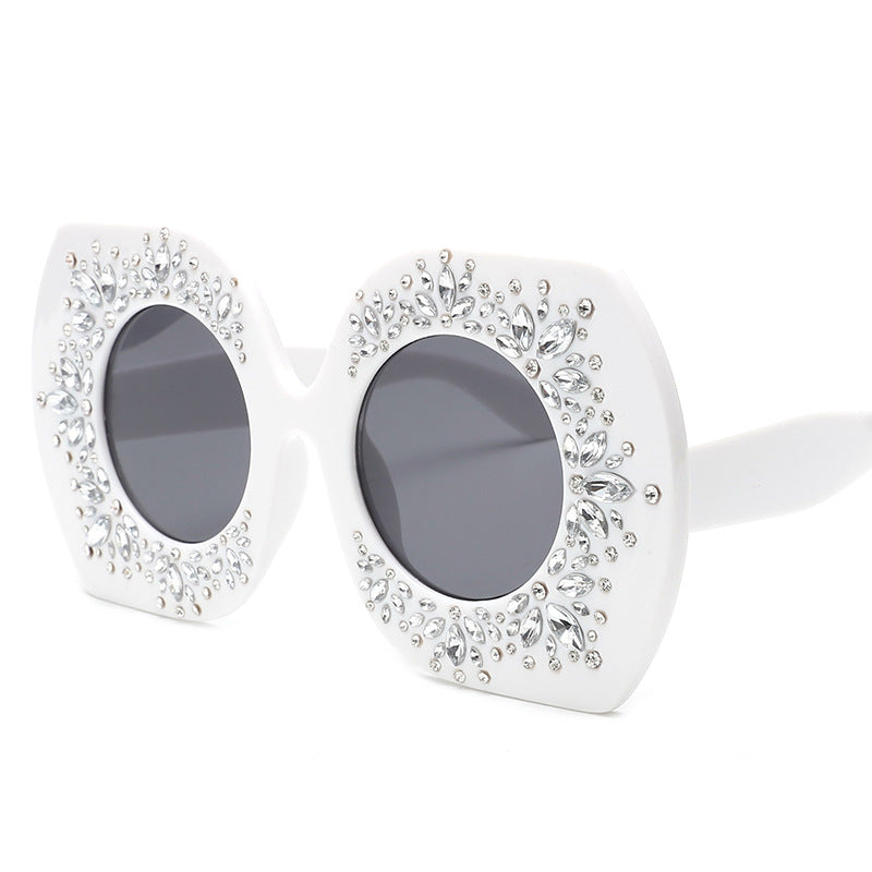 European and American Heavy Industries Diamond studded Personalized Glasses Fashion Women's Sunglasses Trendy Street Photography Same Style Large Frame Party Sunglasses