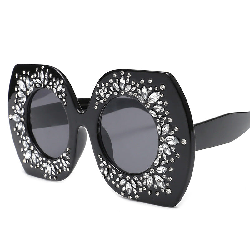 European and American Heavy Industries Diamond studded Personalized Glasses Fashion Women's Sunglasses Trendy Street Photography Same Style Large Frame Party Sunglasses